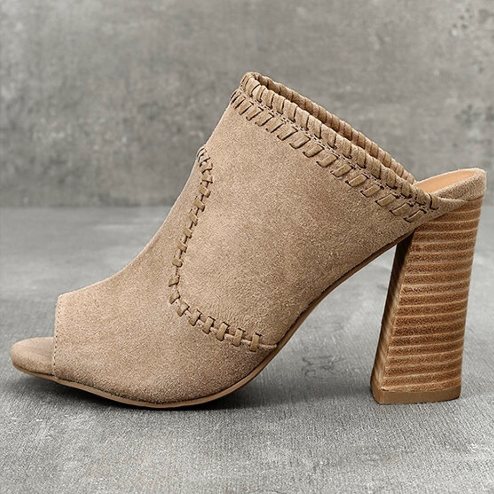 Butter Soft Tan Peep Toe Whipstitched Mules - Picture 2 of 4